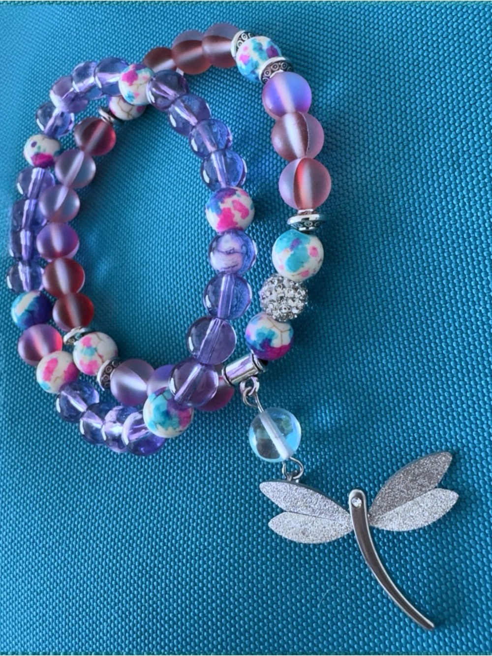 Purple Multi-Stone Women's Bracelet with Stainless Steel Butterfly Charm